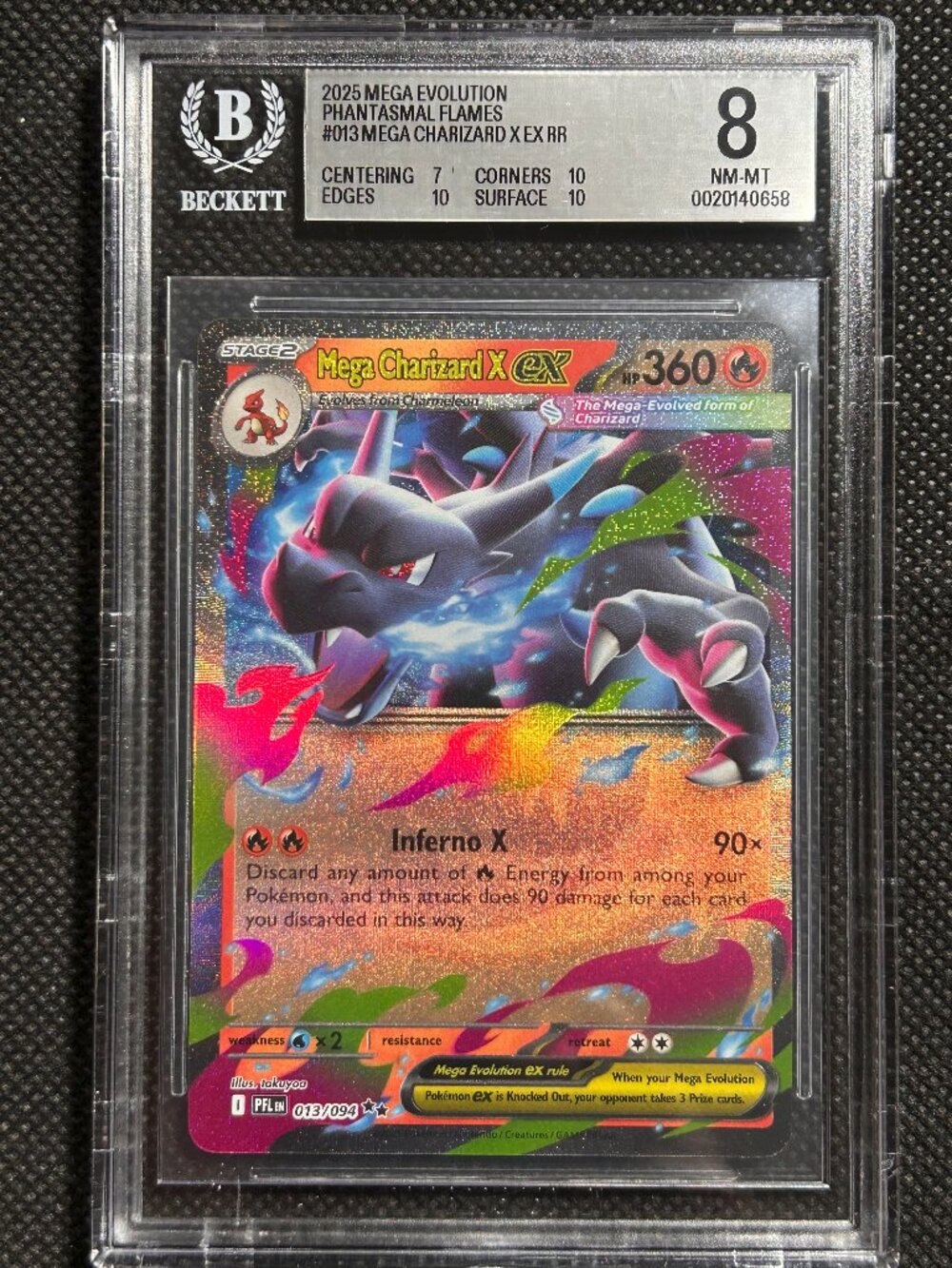 2025 Pokemon Pfl En-Phantasmal Flames #013 Mega Charizard X Ex BGS 8 NM-MINT